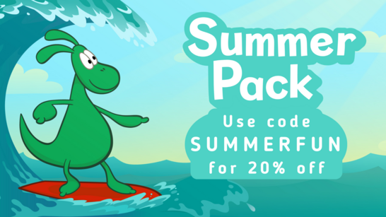 Nessy surfing alongside the text "Summer Pack, use code SUMMERFUN for 20% off"