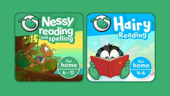 The icons for Nessy Reading and Spelling ages 6-11, and Hairy Reading ages 4-6, are stacked together.