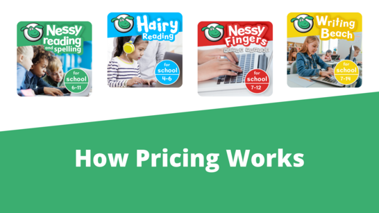 Nessy learning online program icons are visible, with the text ‘How Pricing Works’ below.