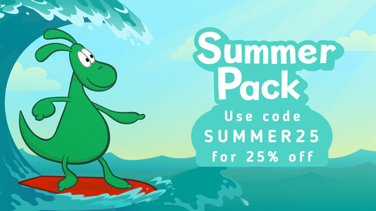 Nessy surfing alongside the text "Summer Pack, use code SUMMER25 for 25% off"